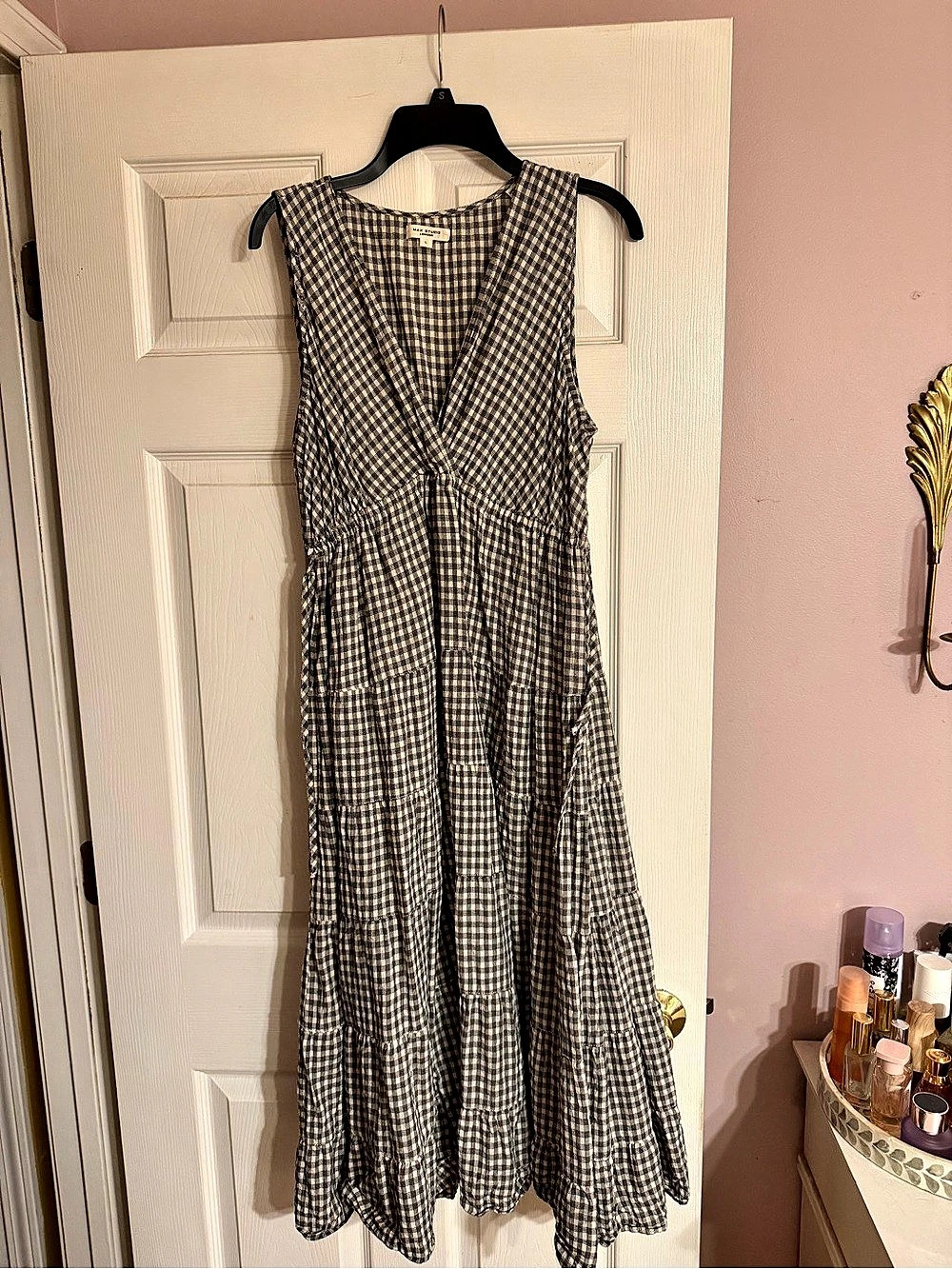 Max Studio Checkered Maxi Dress in Brown & White Size Small Like New